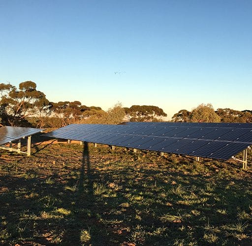Commercial solar panels generating renewable energy under a clear sky